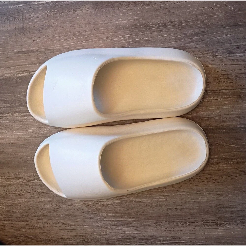 White Slide Sandals Slip-On Synthetic Upper Unisex Adults US M 5.5 W 7.5